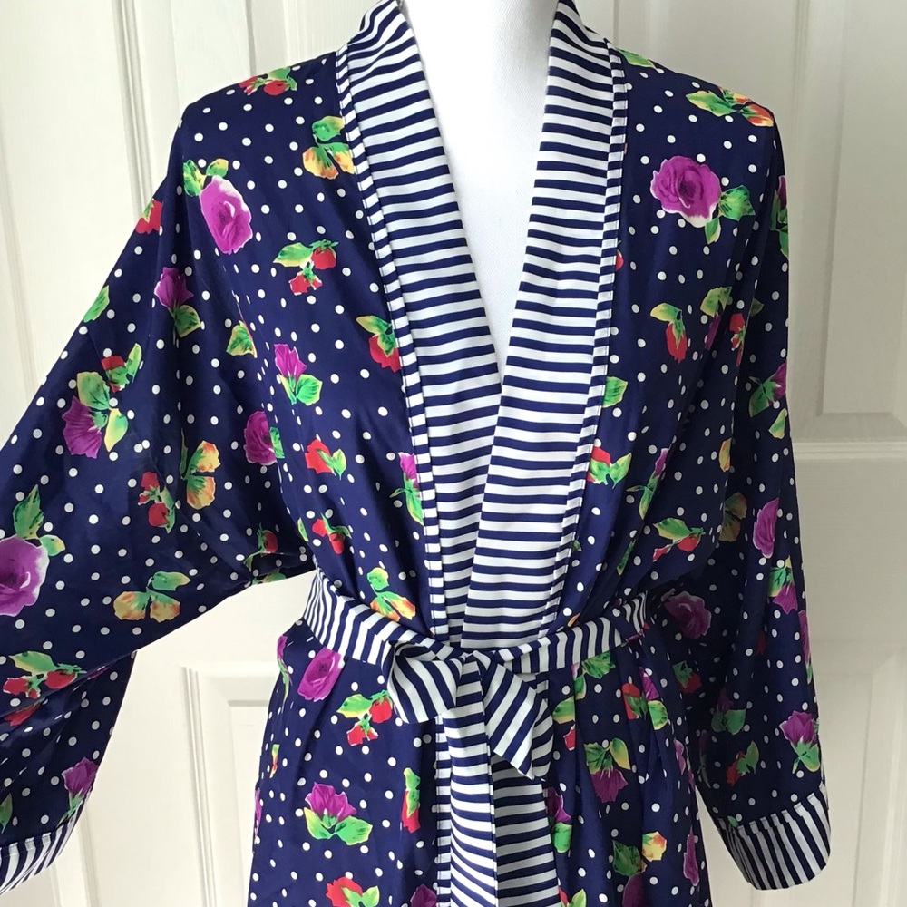 Victoria’s Secret Vintage Kimono Robe Gold Tag Floral Purple Red Blue One Size
